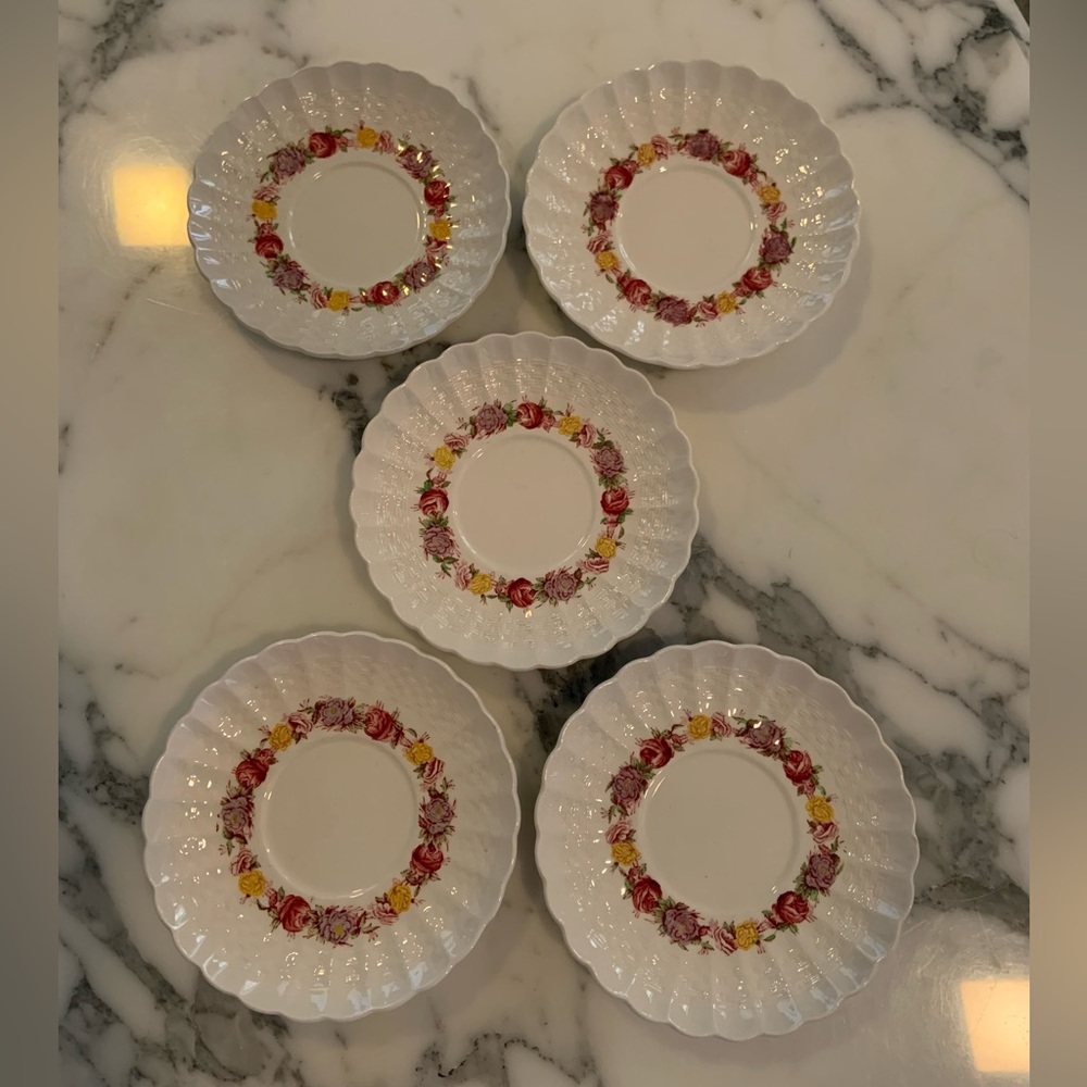 Vintage Copeland Spode Briar Rose Set Of 5 Saucers
